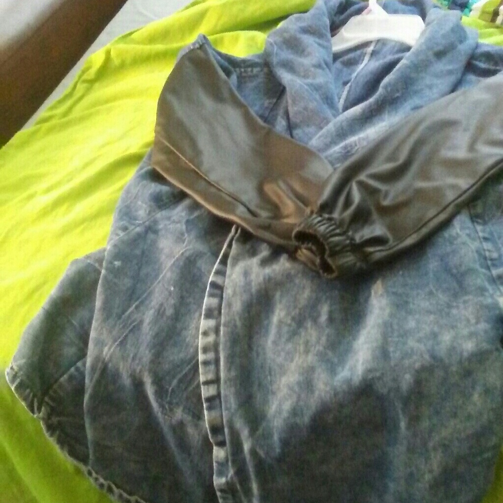 Poncho Denim Jacket with Leather Sleeves